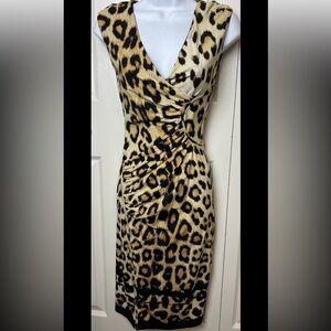 ROBERTO CAVALLI Cocktail Dress Party Sexy Leopard Animal Print Black Tan